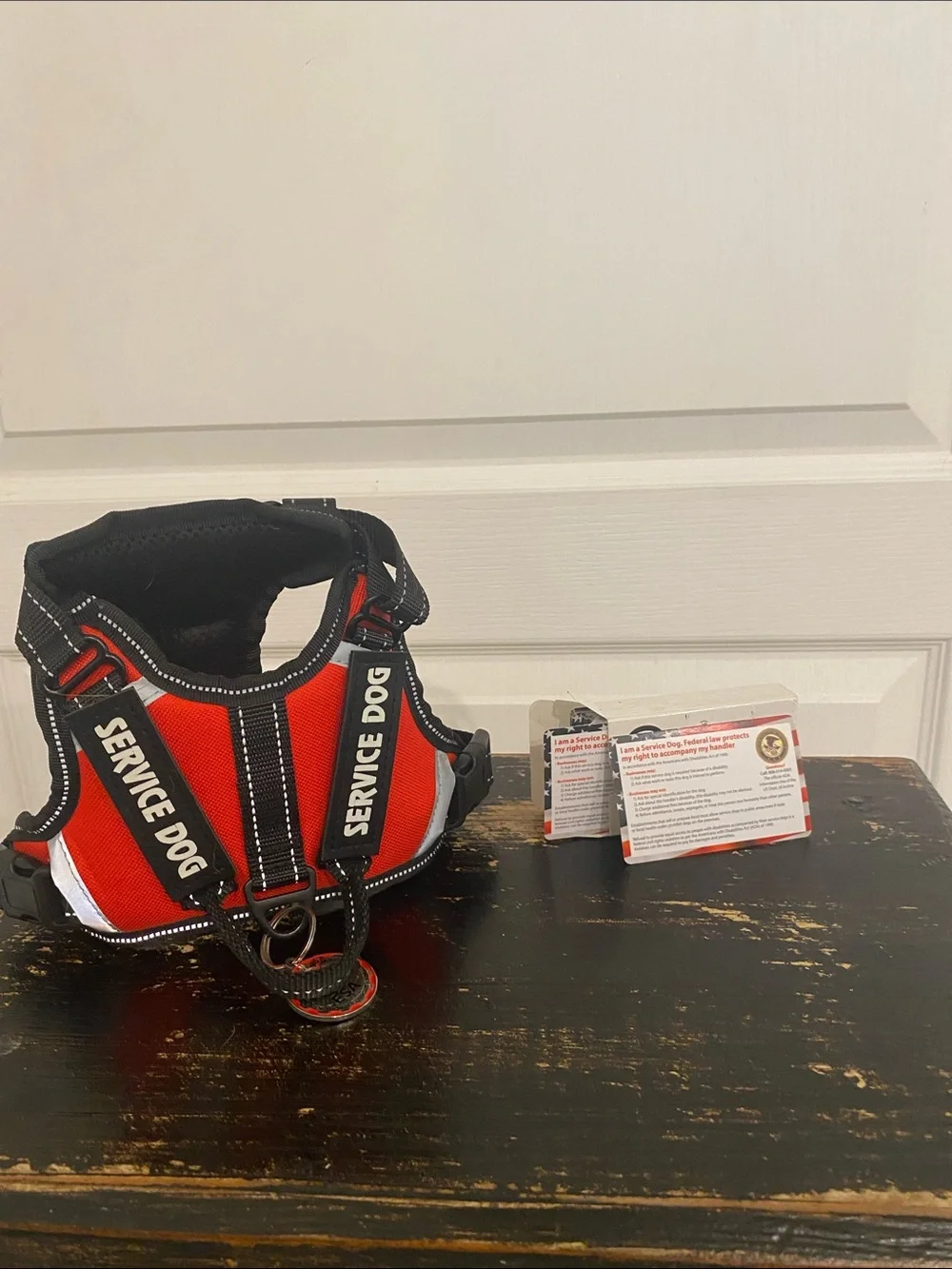 Brand New….. NEVER USED….XS  Red and Black'Service Dog' Vest Harness and cards